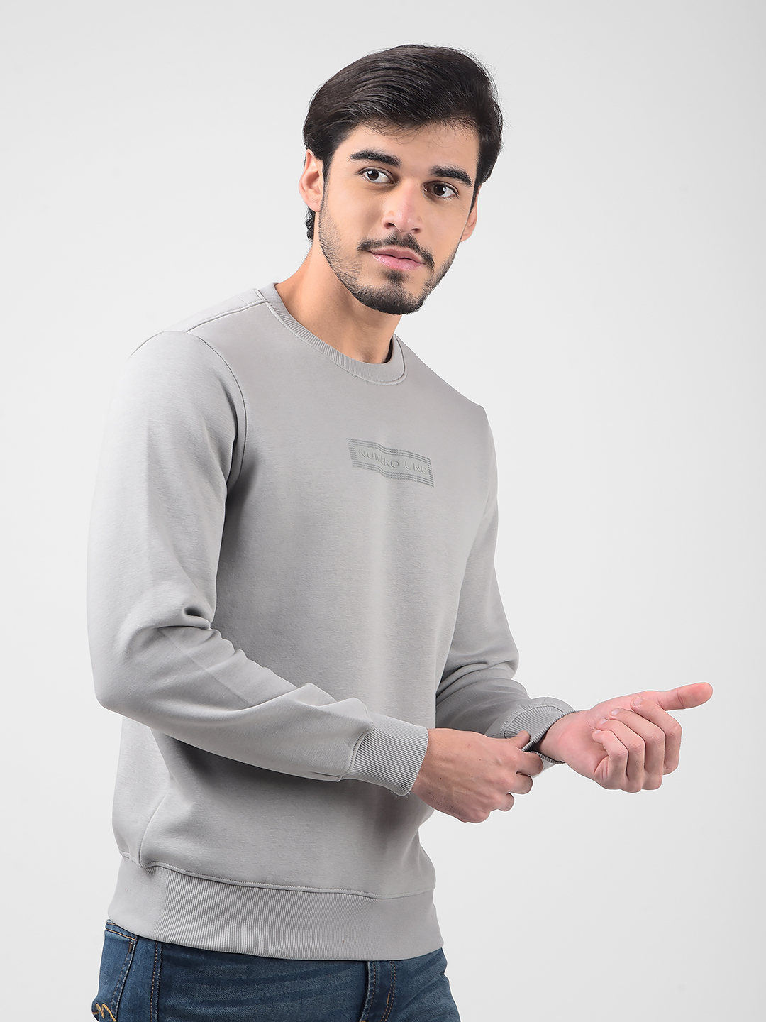 Numero Uno Men Textured Grey Sweat Shirt